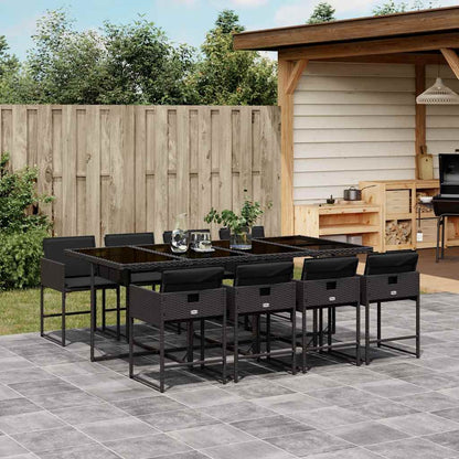 Set da Pranzo da Giardino 9 pz con Cuscini Nero in Polyrattan | homemem39