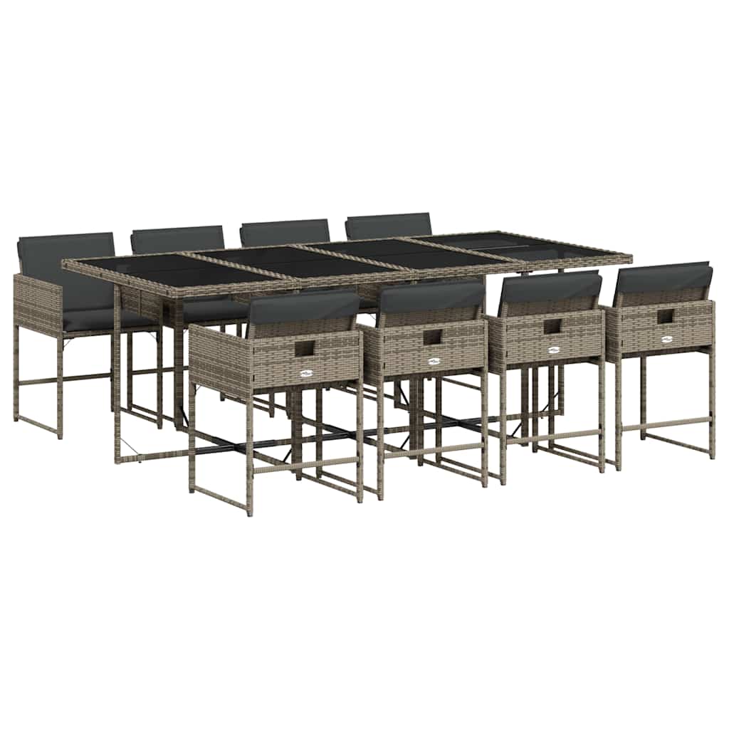 Set da Pranzo da Giardino 9 pz con Cuscini in Polyrattan Grigio | homemem39