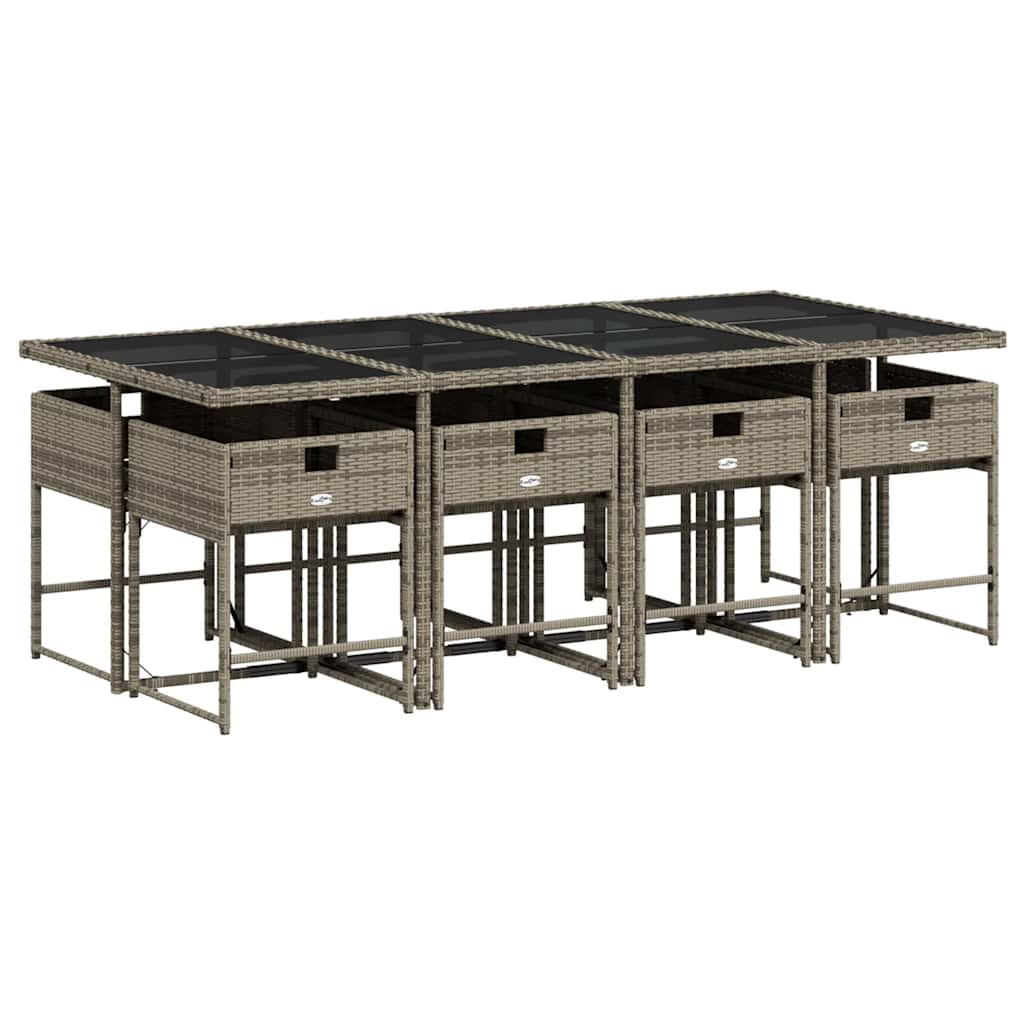 Set da Pranzo da Giardino 9 pz con Cuscini in Polyrattan Grigio | homemem39