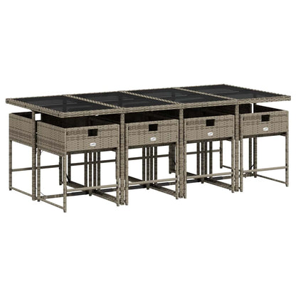 Set da Pranzo da Giardino 9 pz con Cuscini in Polyrattan Grigio | homemem39