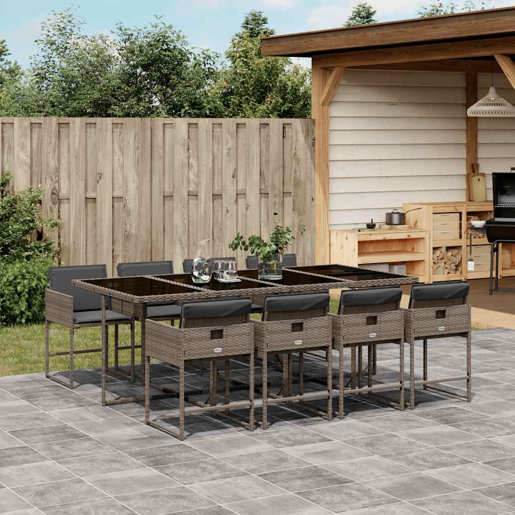 Set da Pranzo da Giardino 9 pz con Cuscini in Polyrattan Grigio | homemem39