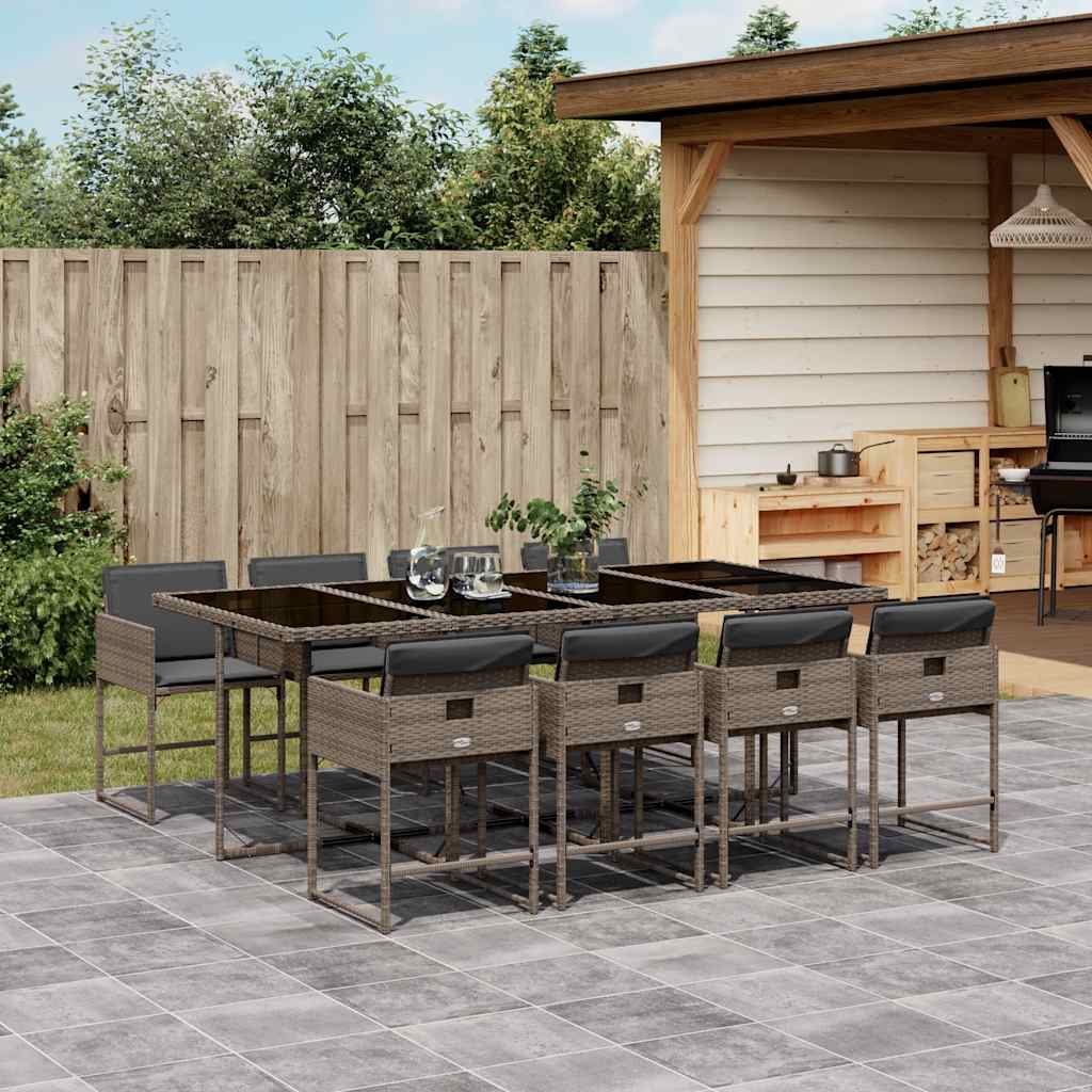 Set da Pranzo da Giardino 9 pz con Cuscini in Polyrattan Grigio - homemem39