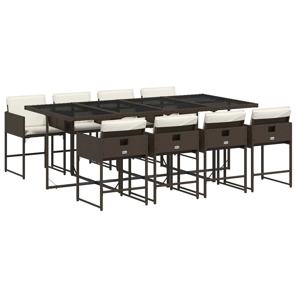 Set da Pranzo da Giardino 9pz con Cuscini Marrone in Polyrattan | homemem39
