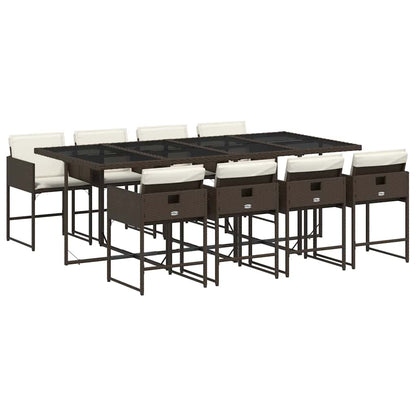Set da Pranzo da Giardino 9pz con Cuscini Marrone in Polyrattan | homemem39