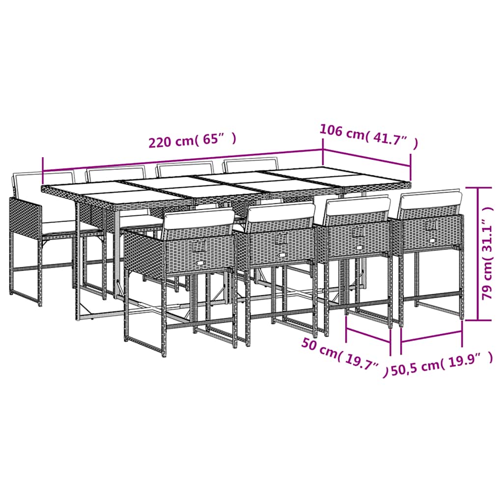 Set da Pranzo da Giardino 9pz con Cuscini Marrone in Polyrattan | homemem39