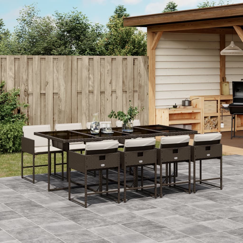 Set da Pranzo da Giardino 9pz con Cuscini Marrone in Polyrattan - homemem39