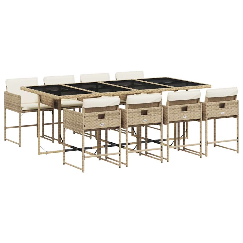 Set da Pranzo da Giardino 9 pz con Cuscini Beige in Polyrattan | homemem39