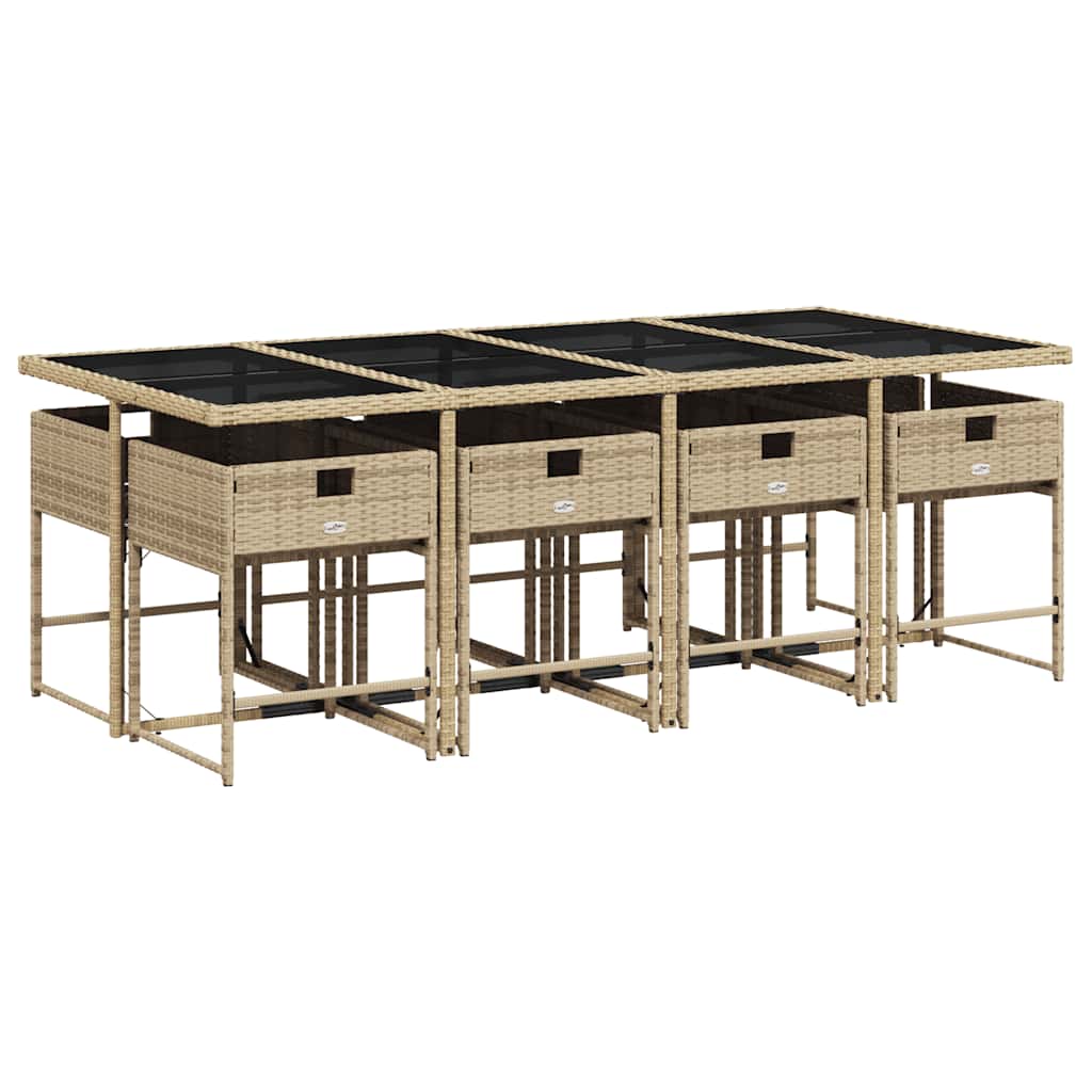 Set da Pranzo da Giardino 9 pz con Cuscini Beige in Polyrattan | homemem39