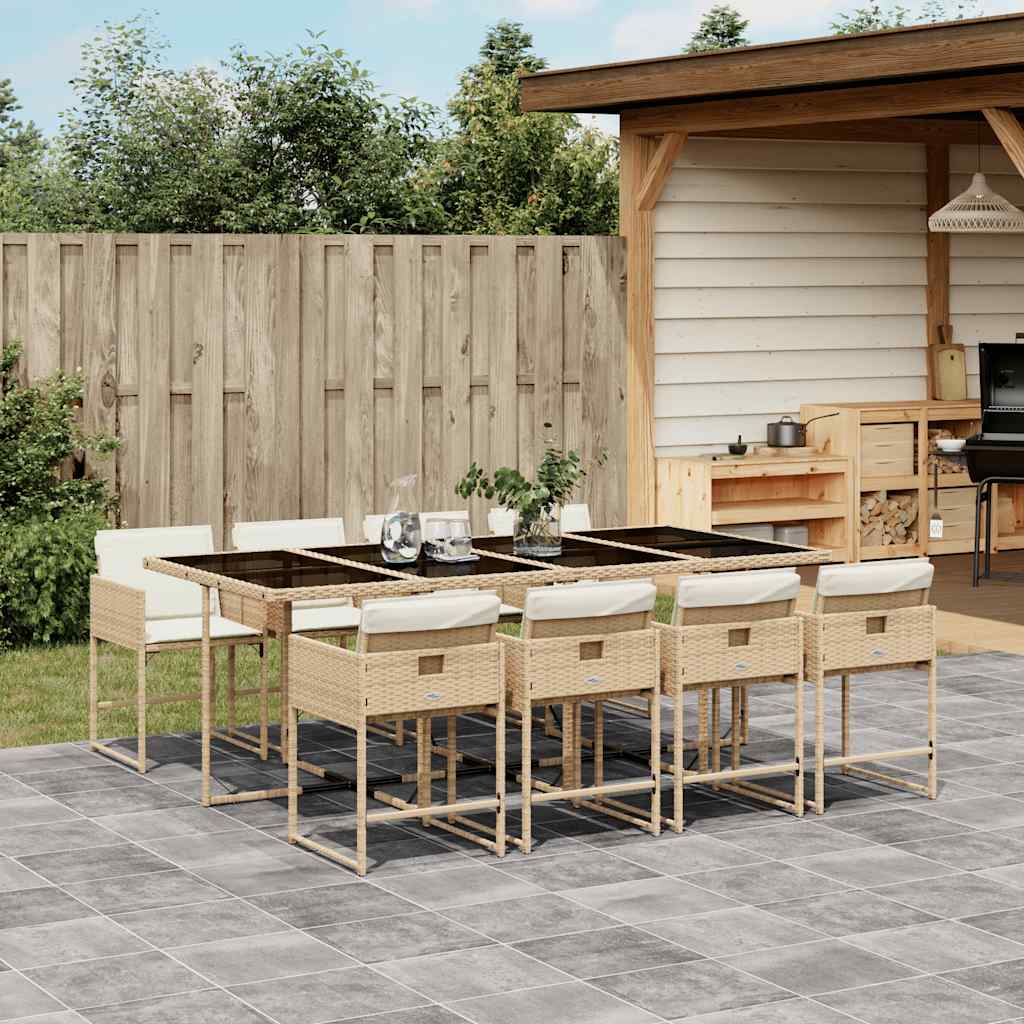 Set da Pranzo da Giardino 9 pz con Cuscini Beige in Polyrattan | homemem39