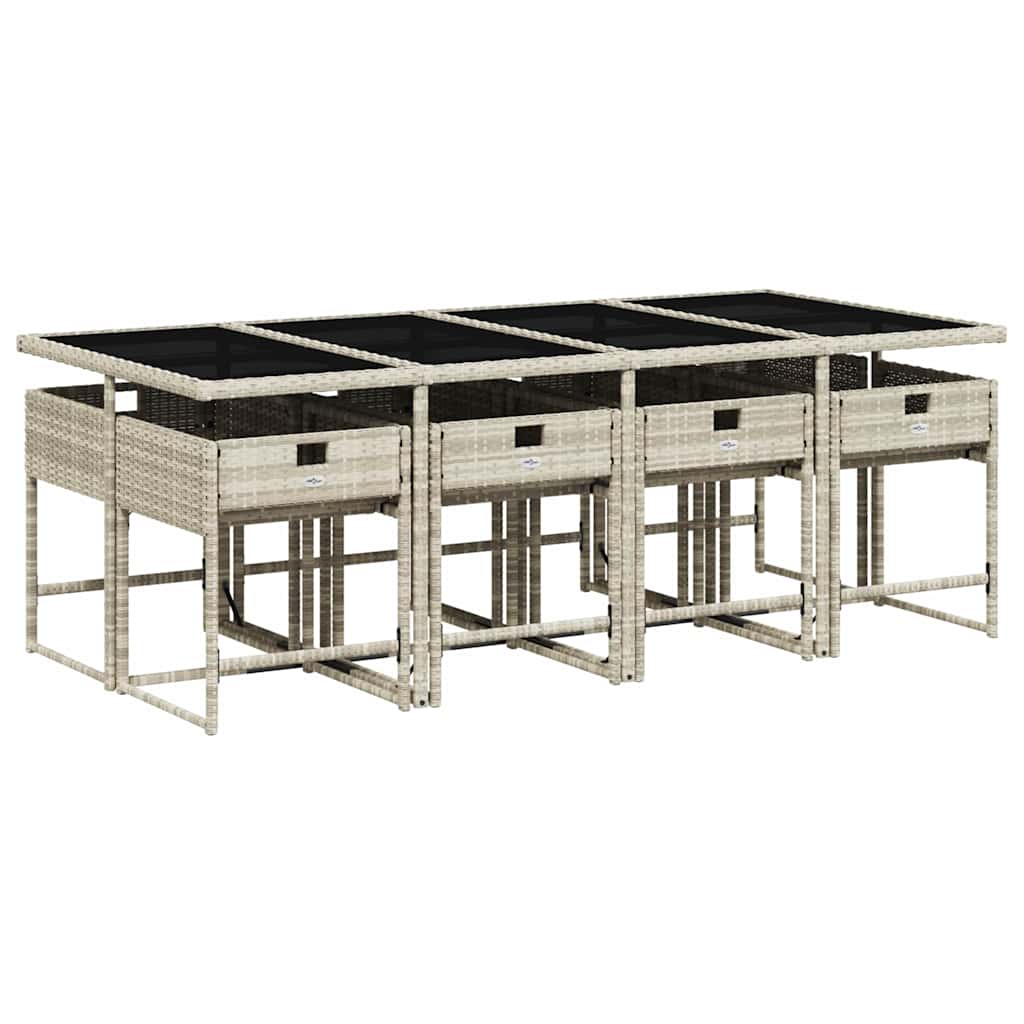 Set Pranzo da Giardino 9pz con Cuscini Grigio Chiaro Polyrattan | homemem39