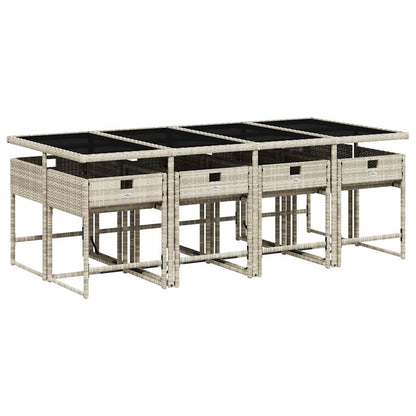 Set Pranzo da Giardino 9pz con Cuscini Grigio Chiaro Polyrattan | homemem39