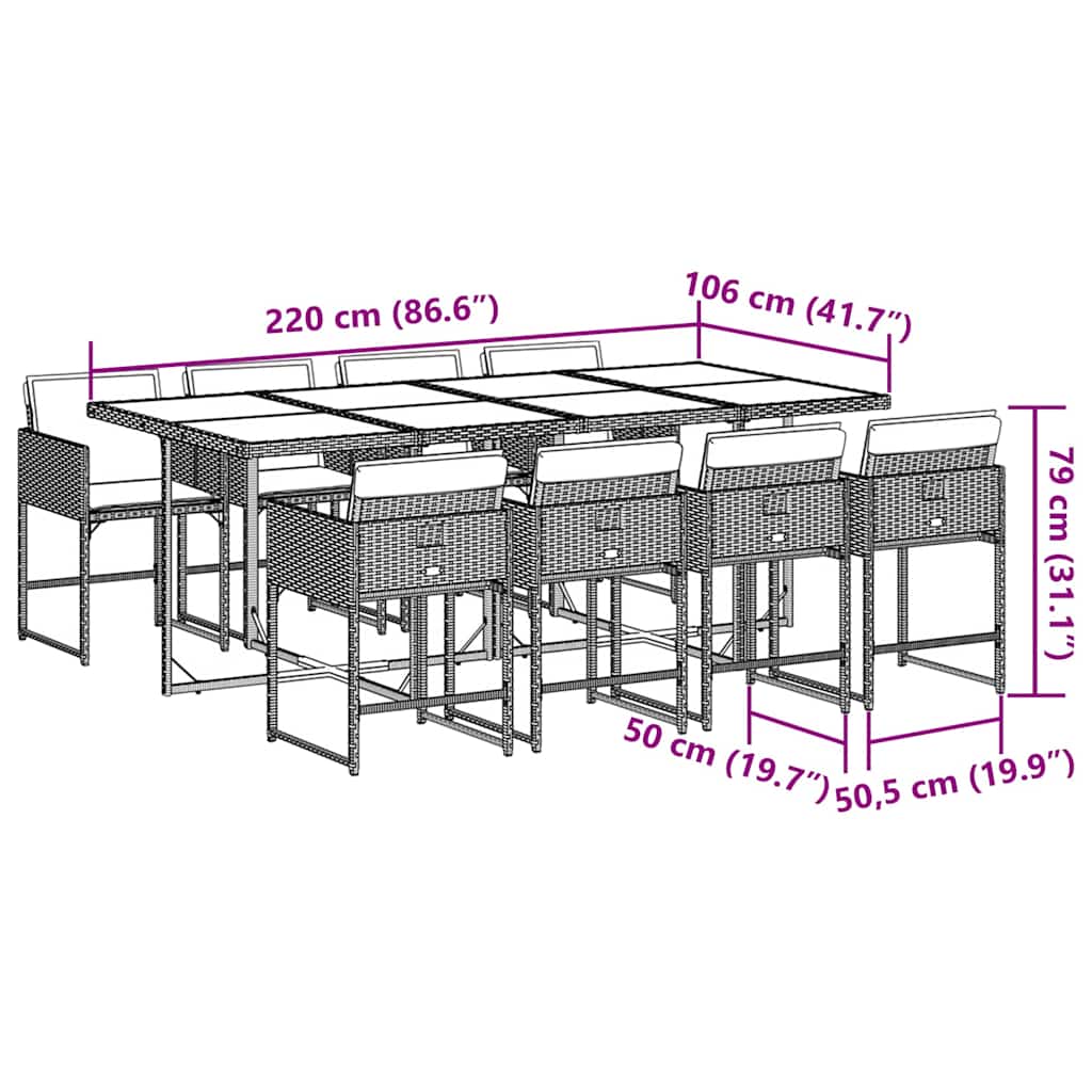 Set Pranzo da Giardino 9pz con Cuscini Grigio Chiaro Polyrattan | homemem39
