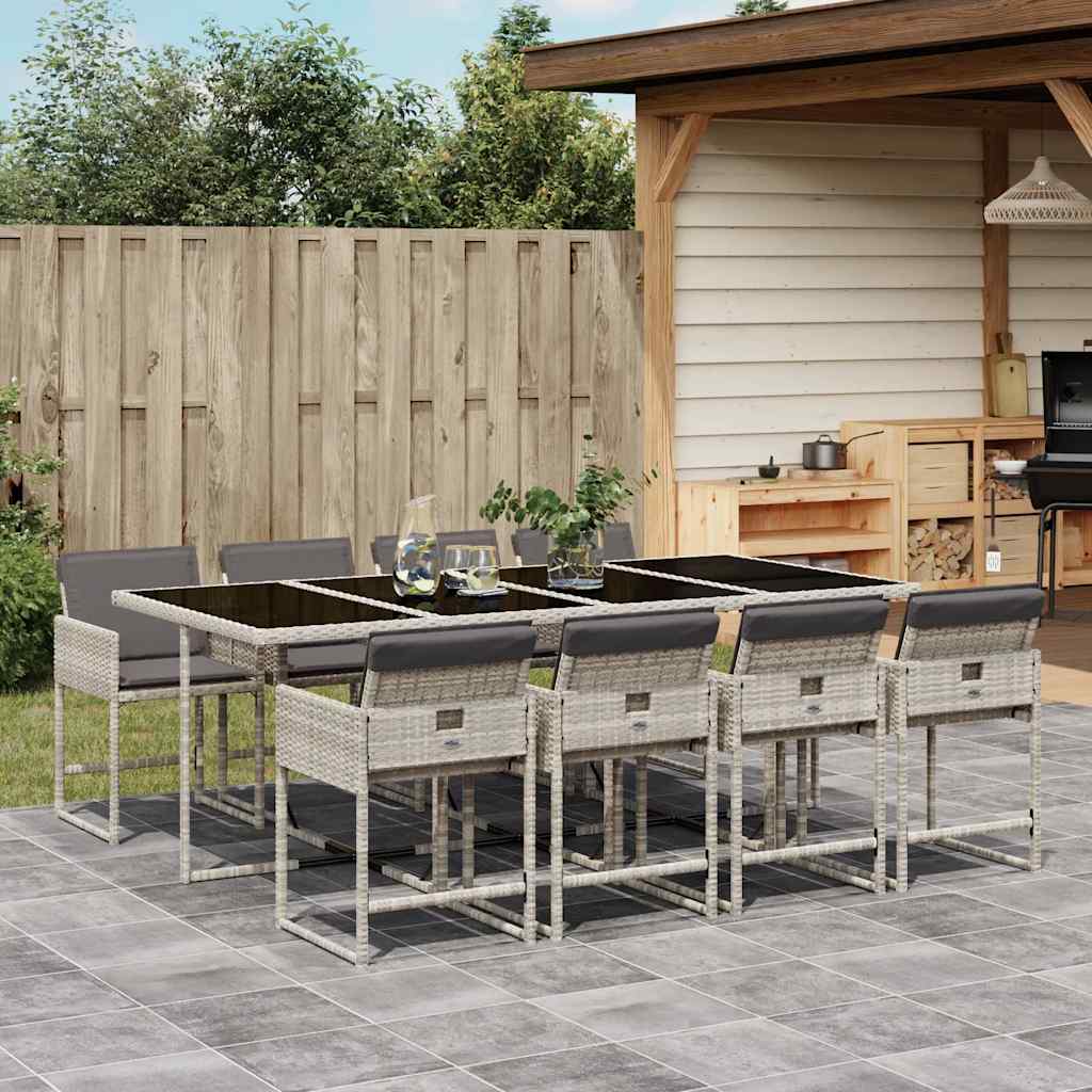 Set Pranzo da Giardino 9pz con Cuscini Grigio Chiaro Polyrattan | homemem39