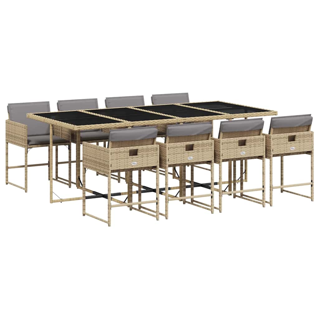 Set Pranzo da Giardino 9 pz con Cuscini Beige Misto Polyrattan | homemem39