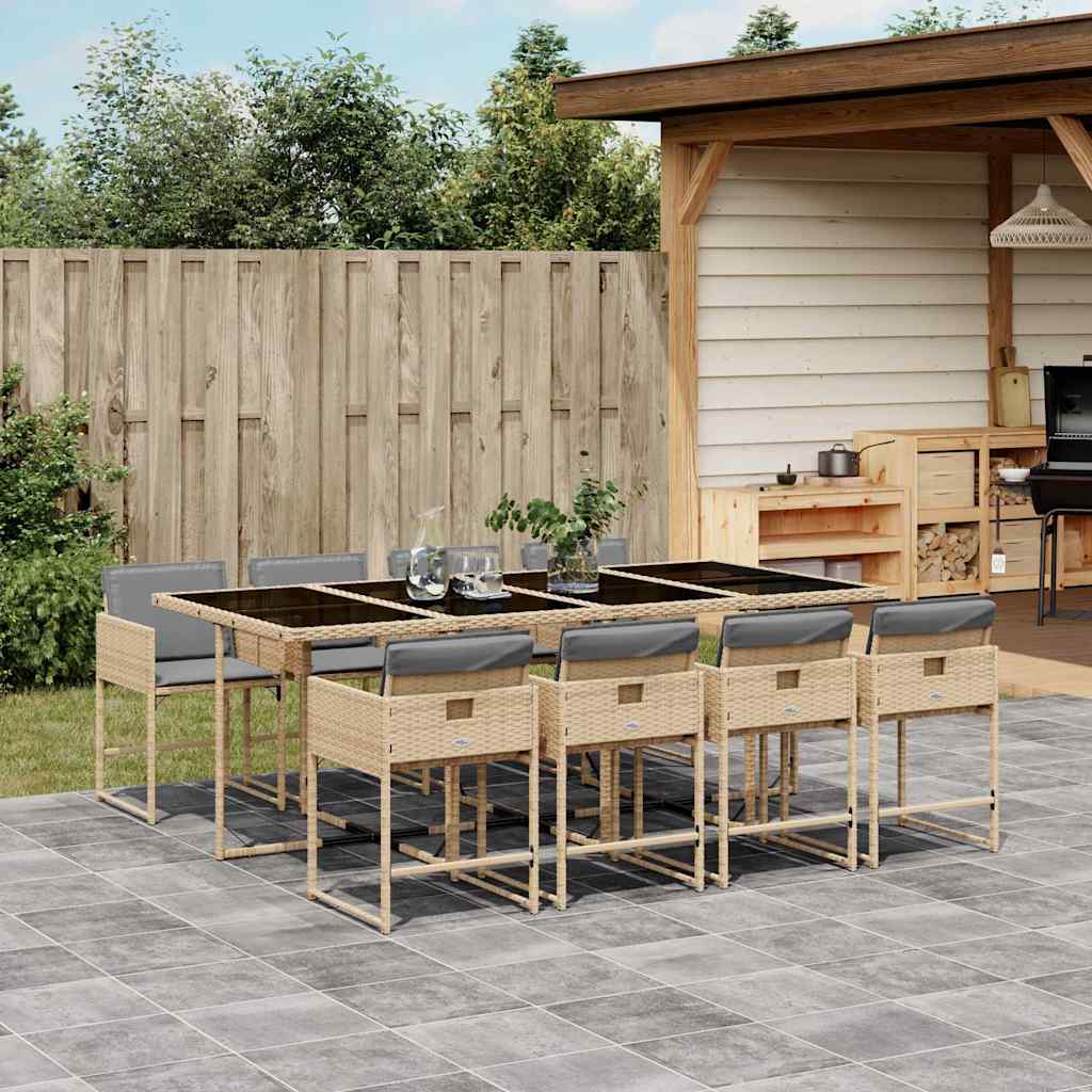 Set Pranzo da Giardino 9 pz con Cuscini Beige Misto Polyrattan | homemem39