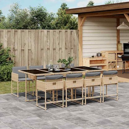 Set Pranzo da Giardino 9 pz con Cuscini Beige Misto Polyrattan | homemem39