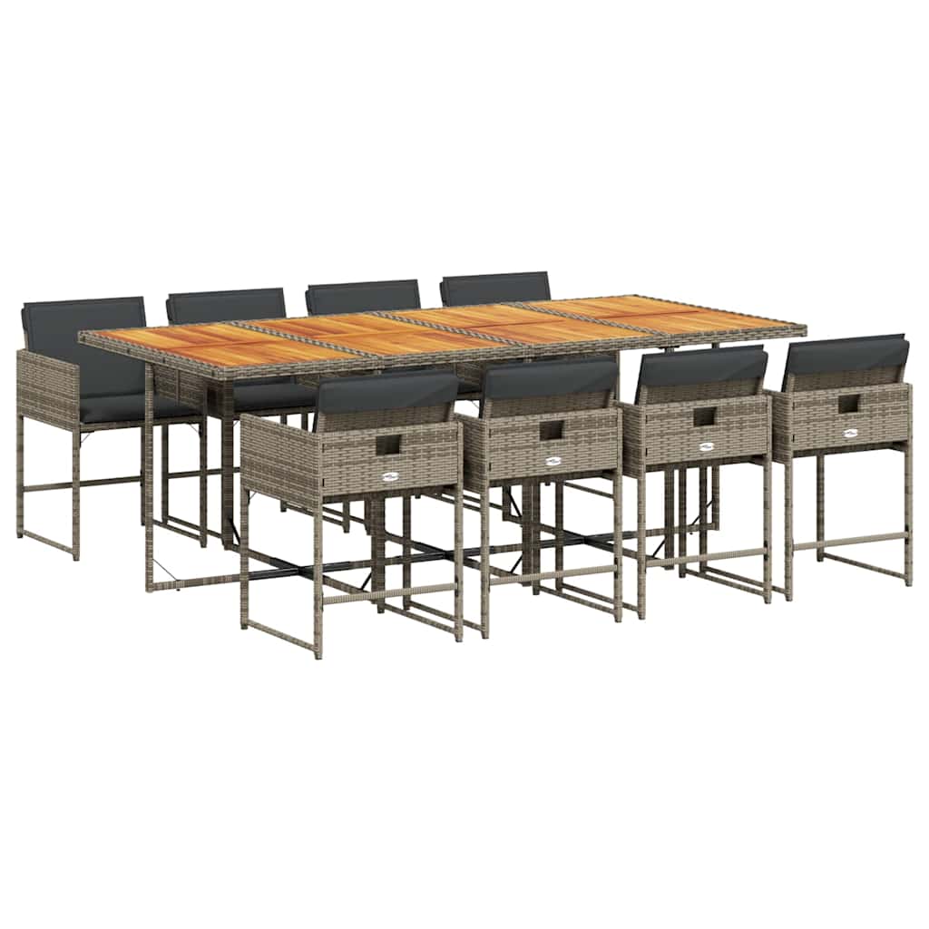 Set da Pranzo da Giardino 9 pz con Cuscini in Polyrattan Grigio - homemem39