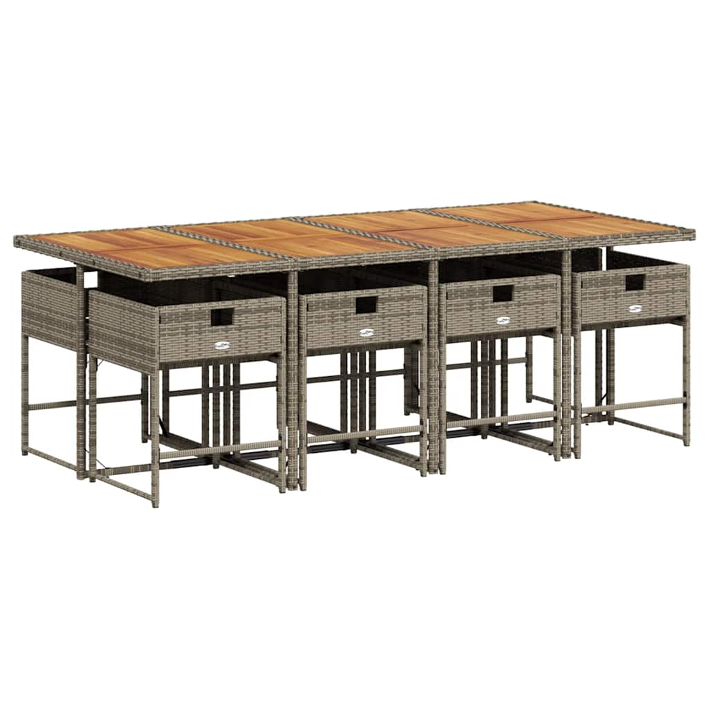 Set da Pranzo da Giardino 9 pz con Cuscini in Polyrattan Grigio | homemem39