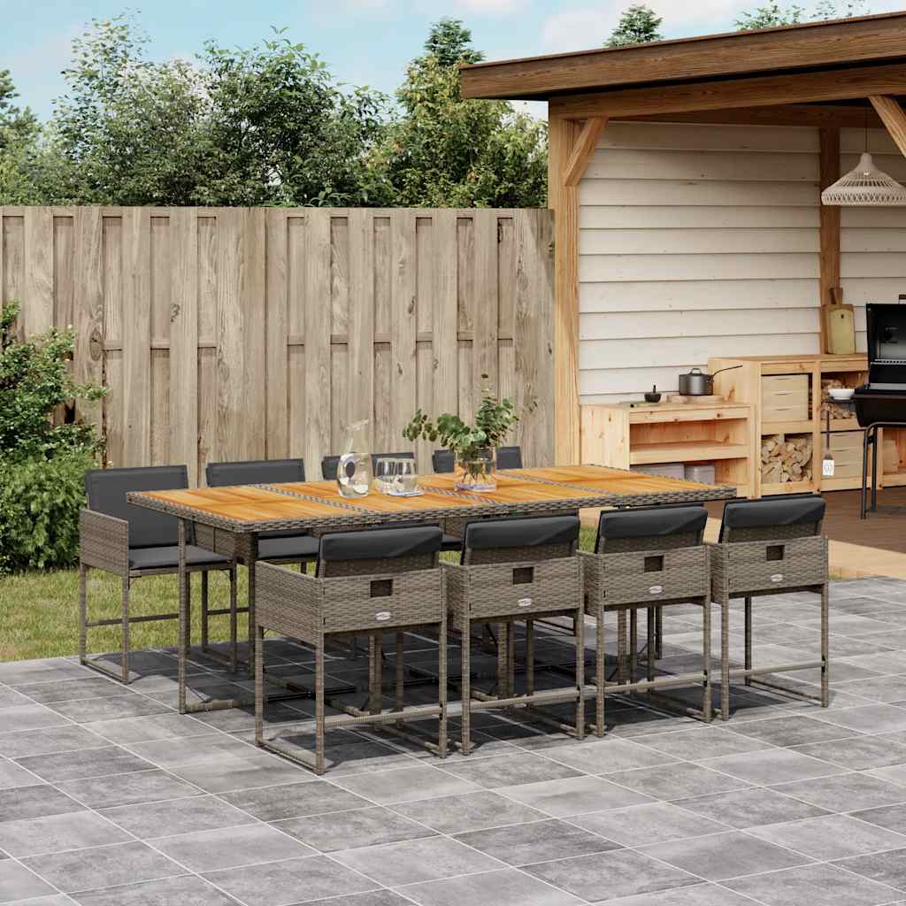 Set da Pranzo da Giardino 9 pz con Cuscini in Polyrattan Grigio | homemem39