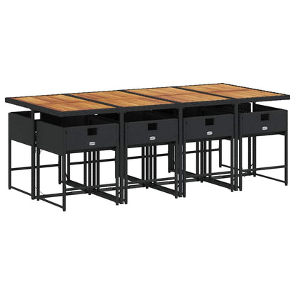 Set da Pranzo da Giardino 9 pz con Cuscini Nero in Polyrattan - homemem39