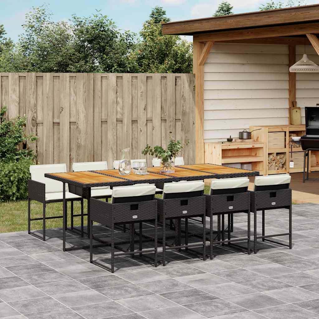 Set da Pranzo da Giardino 9 pz con Cuscini Nero in Polyrattan | homemem39
