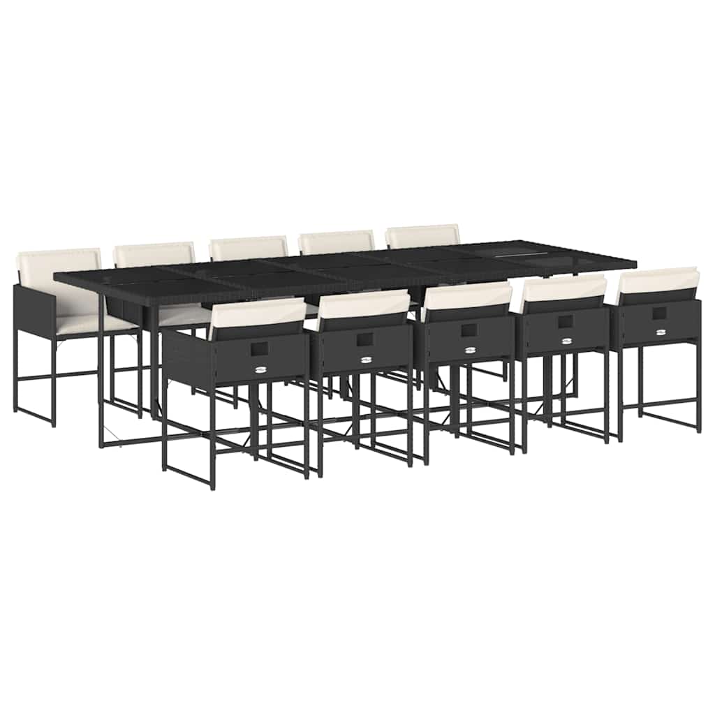 Set da Pranzo da Giardino 11 pz con Cuscini in Polyrattan Nero | homemem39
