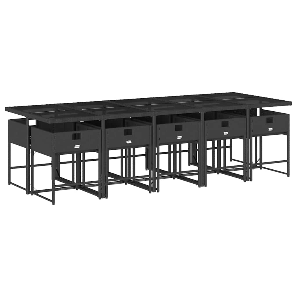 Set da Pranzo da Giardino 11 pz con Cuscini in Polyrattan Nero | homemem39