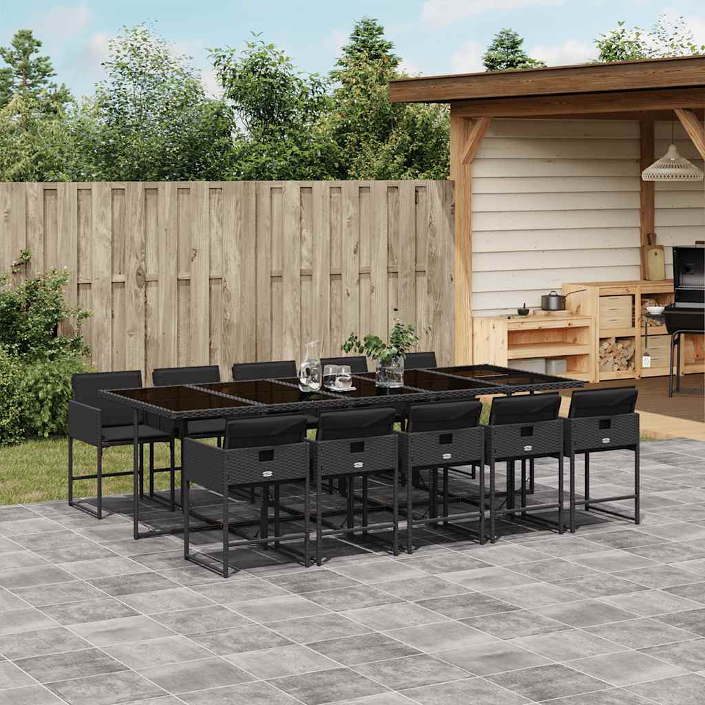 Set da Pranzo da Giardino 11 pz con Cuscini in Polyrattan Nero | homemem39