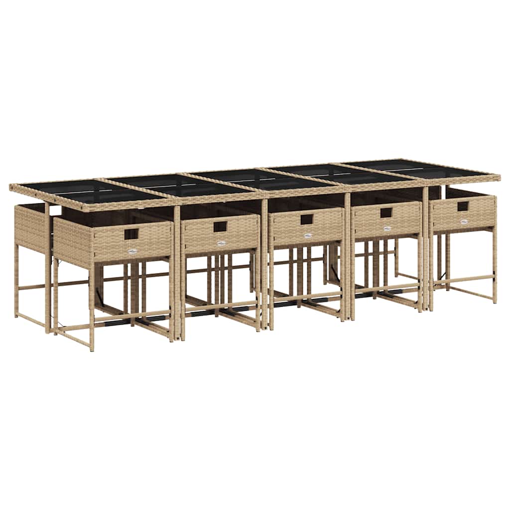 Set da Pranzo da Giardino 11 pz con Cuscini Beige in Polyrattan | homemem39