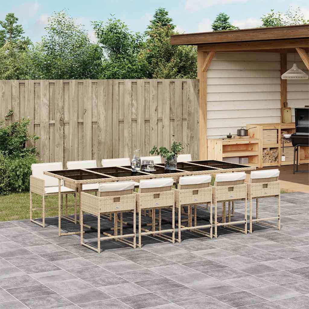 Set da Pranzo da Giardino 11 pz con Cuscini Beige in Polyrattan | homemem39