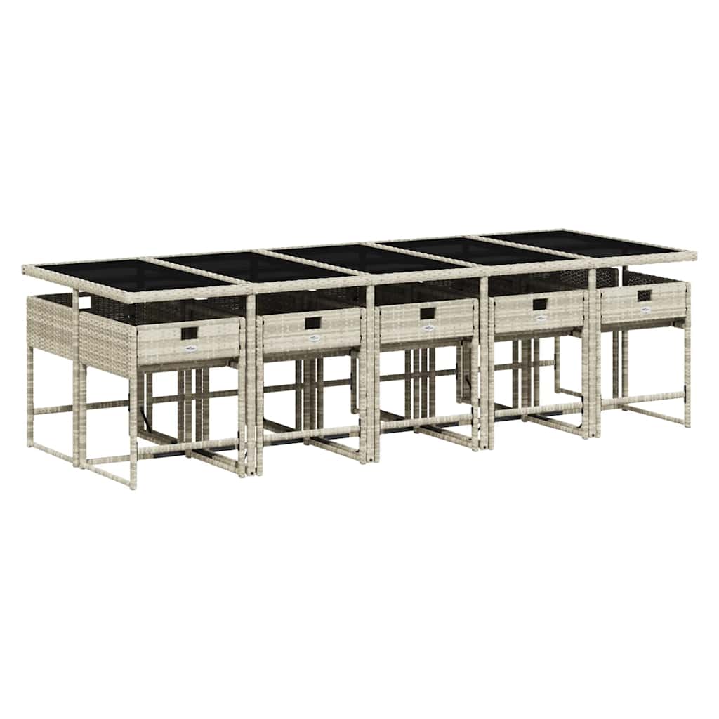 Set Pranzo Giardino 11pz con Cuscini Grigio Chiaro Polyrattan | homemem39