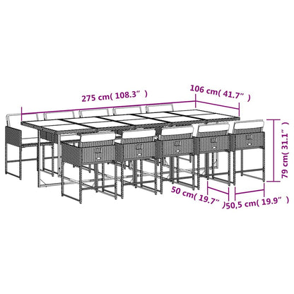 Set Pranzo Giardino 11pz con Cuscini Grigio Chiaro Polyrattan | homemem39