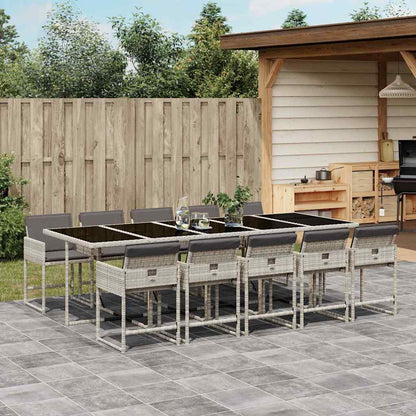 Set Pranzo Giardino 11pz con Cuscini Grigio Chiaro Polyrattan | homemem39