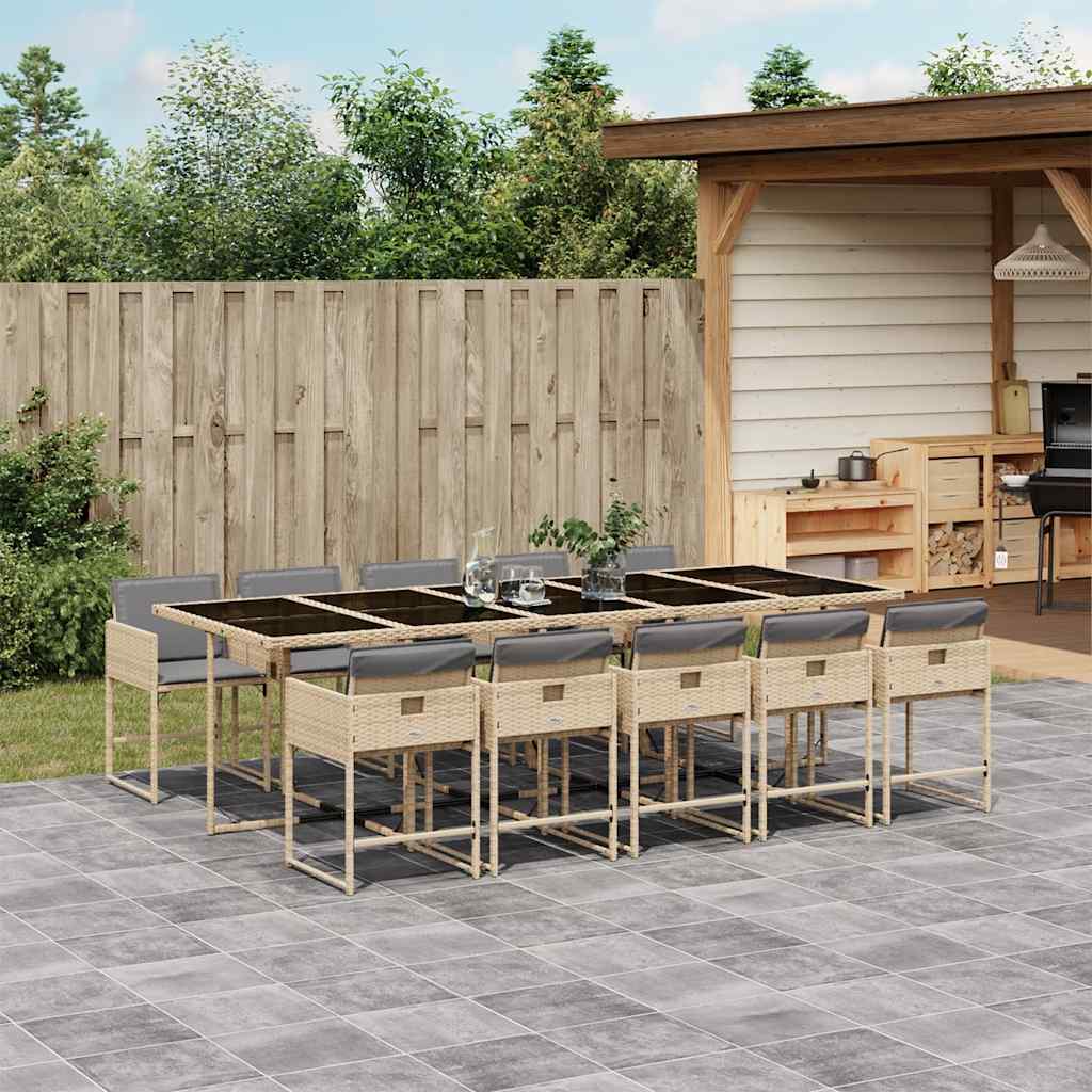 Set Pranzo da Giardino 11 pz con Cuscini Beige Misto Polyrattan | homemem39