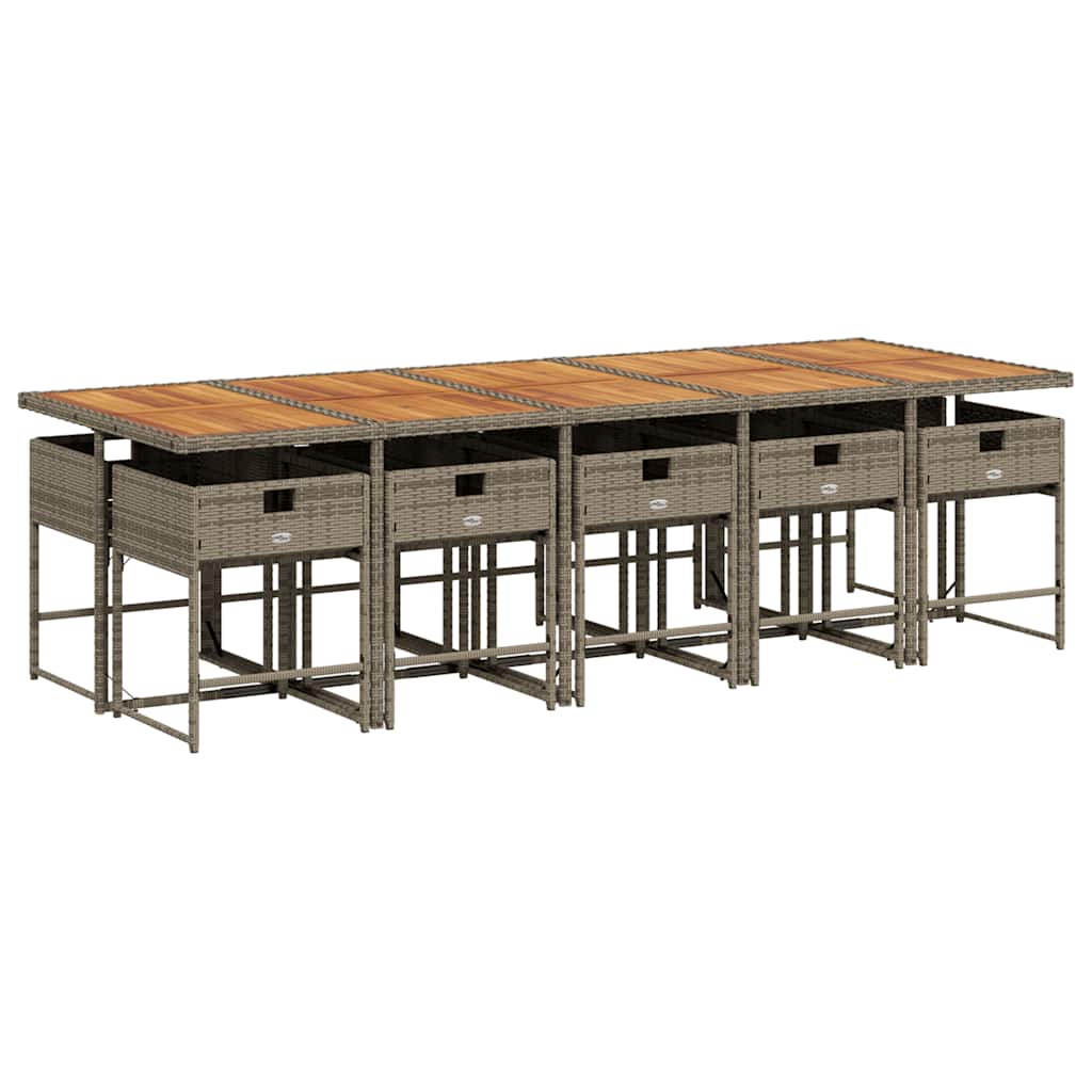 Set da Pranzo da Giardino 11pz con Cuscini in Polyrattan Grigio | homemem39