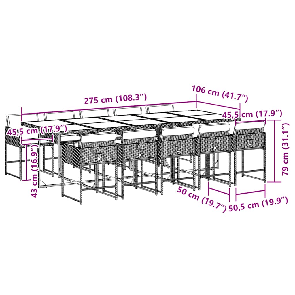 Set da Pranzo da Giardino 11pz con Cuscini in Polyrattan Grigio | homemem39