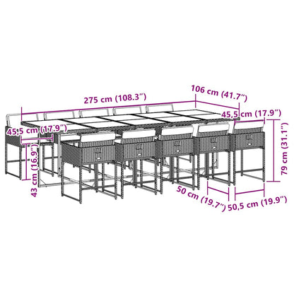 Set da Pranzo da Giardino 11pz con Cuscini in Polyrattan Grigio | homemem39