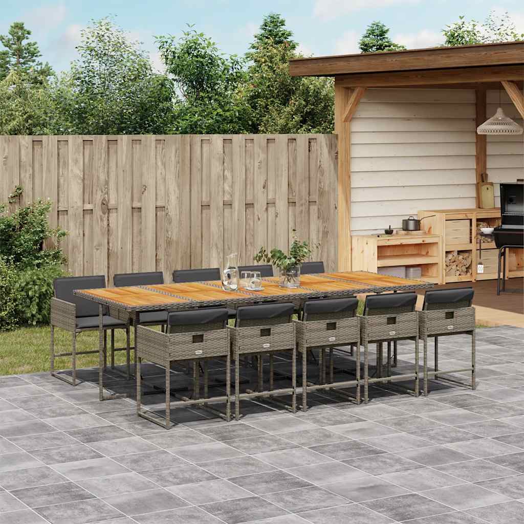 Set da Pranzo da Giardino 11pz con Cuscini in Polyrattan Grigio | homemem39