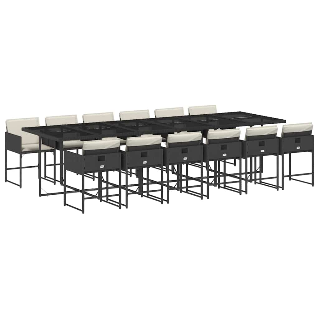 Set da Pranzo da Giardino 13pz con Cuscini Nero in Polyrattan | homemem39