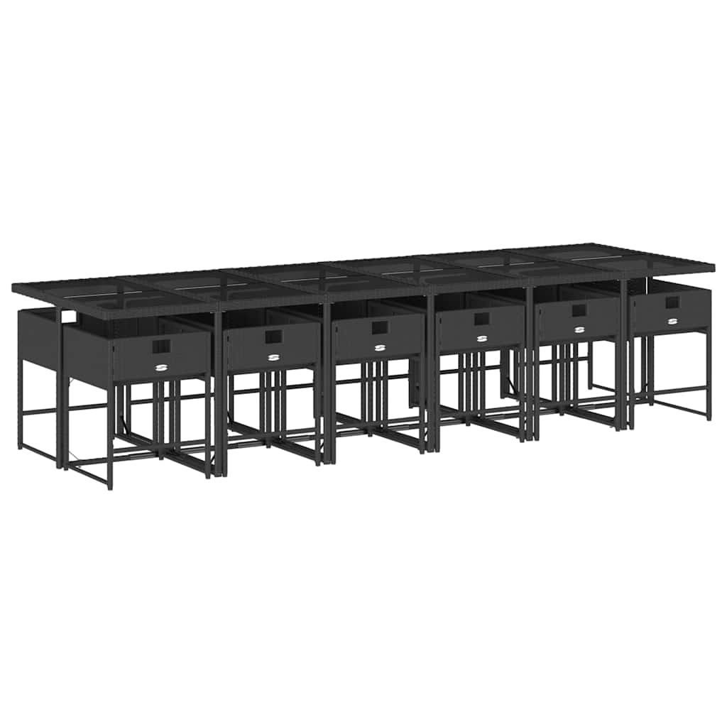 Set da Pranzo da Giardino 13pz con Cuscini Nero in Polyrattan | homemem39