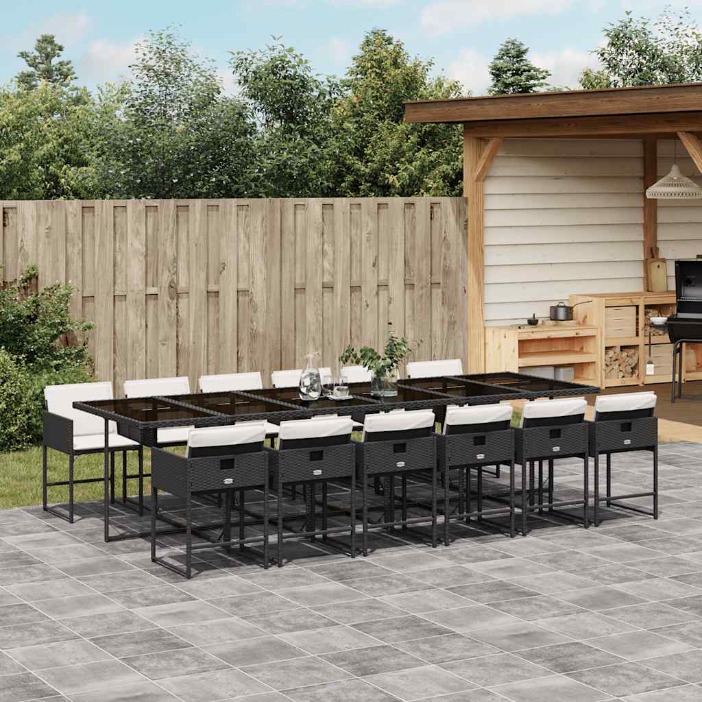 Set da Pranzo da Giardino 13pz con Cuscini Nero in Polyrattan | homemem39
