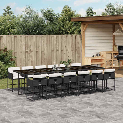 Set da Pranzo da Giardino 13pz con Cuscini Nero in Polyrattan | homemem39