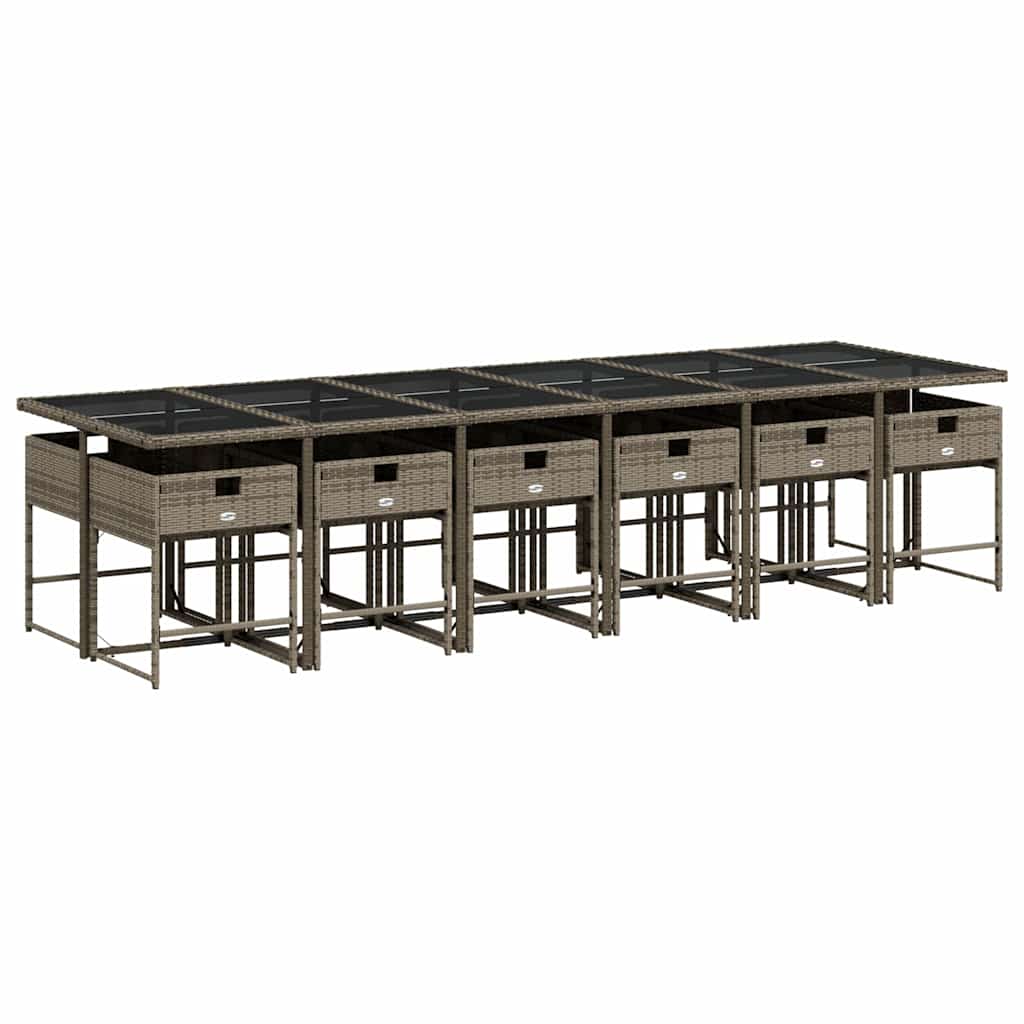 Set da Pranzo da Giardino 13pz con Cuscini Grigio in Polyrattan - homemem39