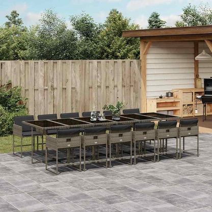 Set da Pranzo da Giardino 13pz con Cuscini Grigio in Polyrattan - homemem39
