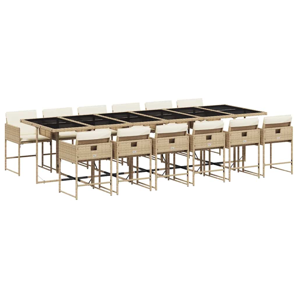 Set da Pranzo da Giardino 13 pz con Cuscini Beige in Polyrattan | homemem39