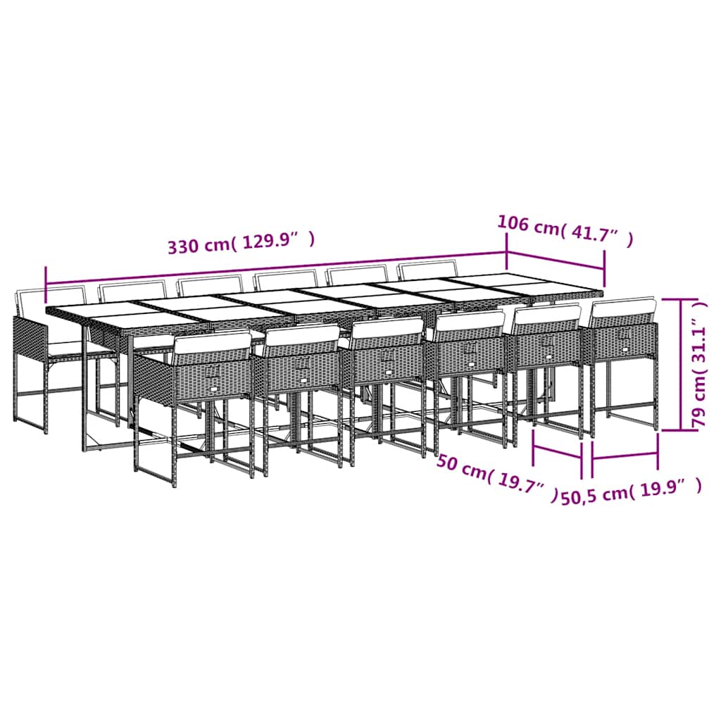 Set da Pranzo da Giardino 13 pz con Cuscini Beige in Polyrattan | homemem39