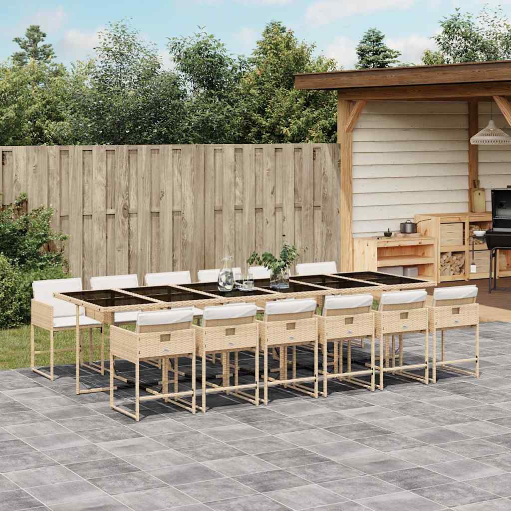 Set da Pranzo da Giardino 13 pz con Cuscini Beige in Polyrattan | homemem39