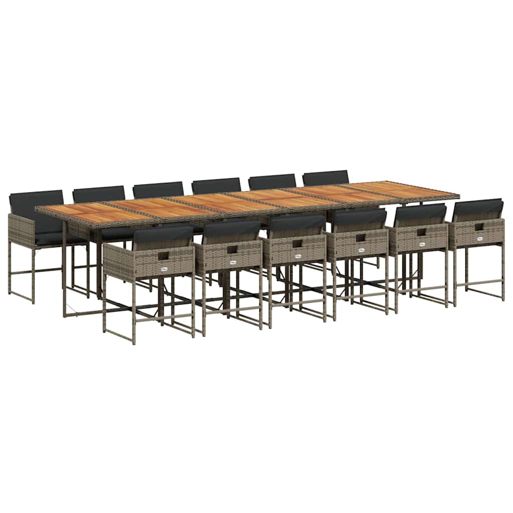 Set da Pranzo da Giardino 13pz con Cuscini Grigio in Polyrattan | homemem39