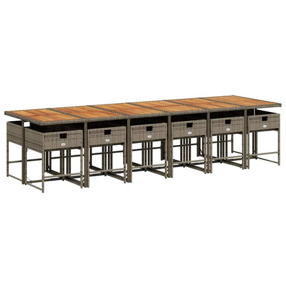 Set da Pranzo da Giardino 13pz con Cuscini Grigio in Polyrattan