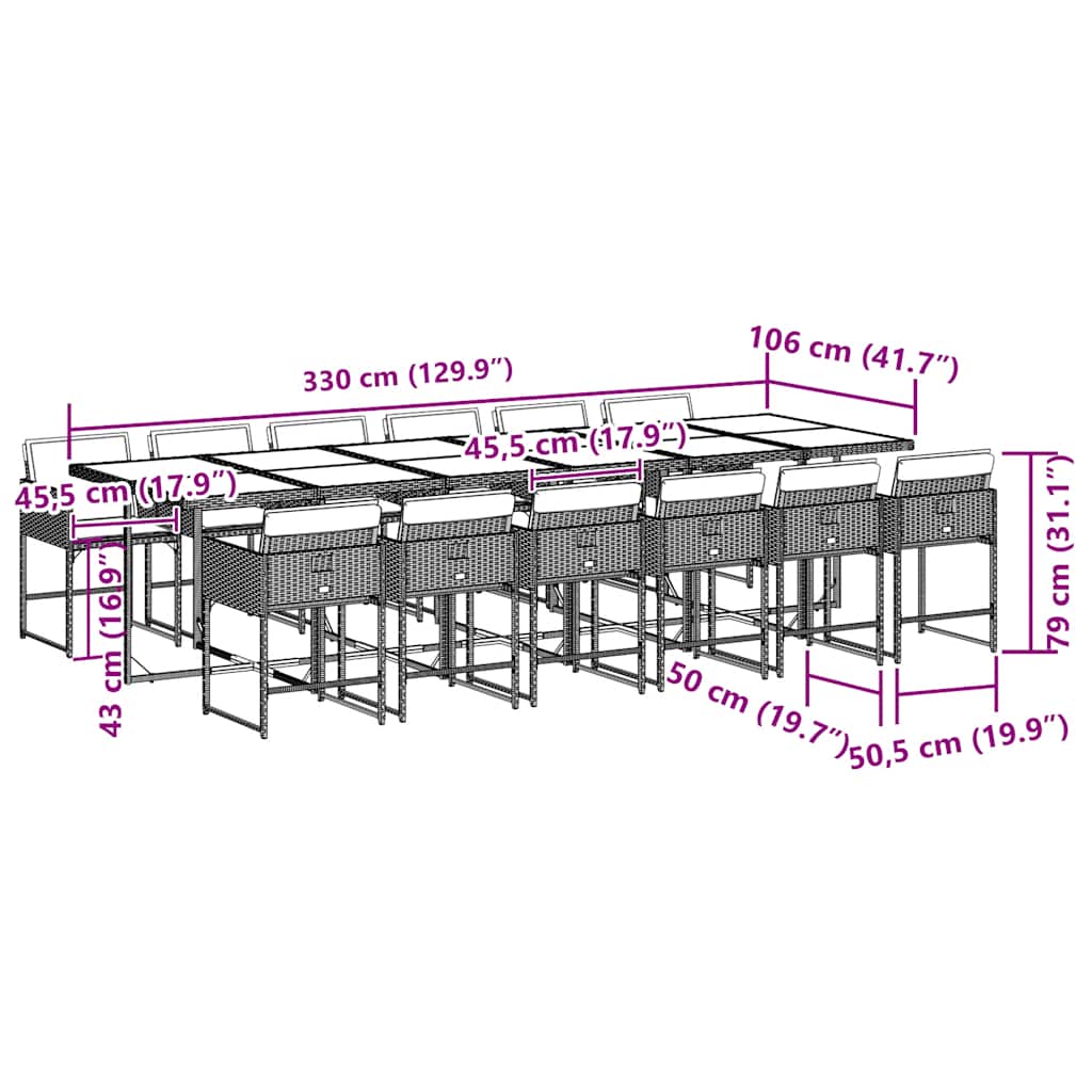 Set da Pranzo da Giardino 13pz con Cuscini Grigio in Polyrattan - homemem39